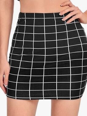 Ann Taylor LOFT Black & White Windowpane Plaid Mini Skirt